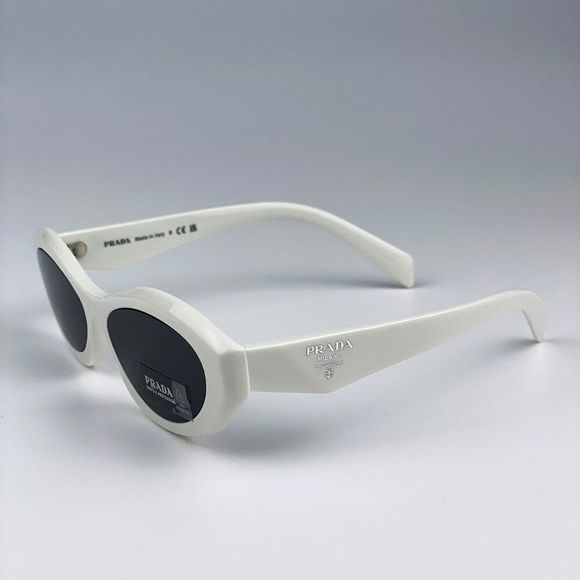 Prada PR26ZS 17K08Z Sunglasses Talc White Dark Grey Oval Women - Picture 10 of 14